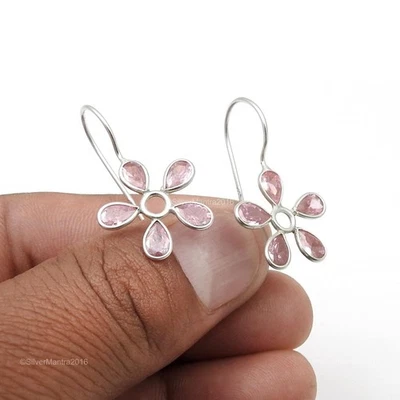 Zircone Cubico Gemma 925 Argento Sterling Artigianale Pendente Gancio Orecchini - Immagine 1 di 4