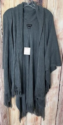 Nanette Lepore Over Shoulder Poncho Shawl Gray Fringe One Size NWT - Image 1 of 4