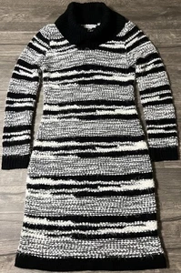 Calvin Klein Women’s Cowl Neck Black & White Striped Sweater Dress Size Medium - Picture 1 of 11