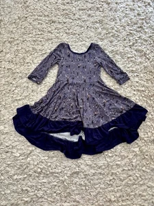 Free Birdies Bamboo Twirl Dress Girls 5 Gray Blue Whimsy Goth Halloween - Picture 1 of 6