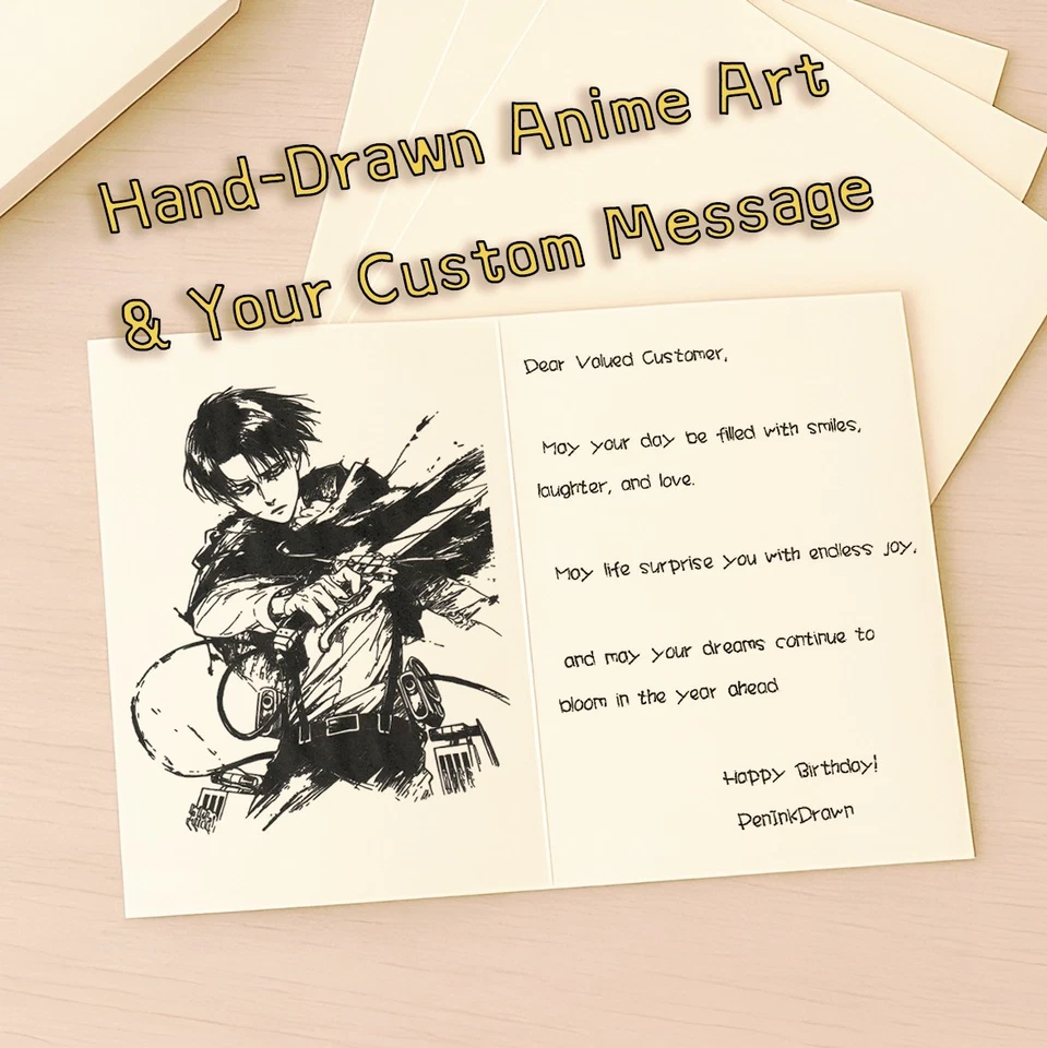 Cartão de anime desenhado à mão com mensagem personalizada, aniversário personalizado - Imagem 1 de 4