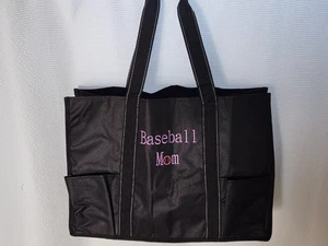 Baseball Mom schwarze Canvas-Einkaufstasche mit Taschen 15 x 19 (2 Fuß x 3 Fuß) Zwickelboden neu - Bild 1 von 6