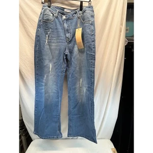 Jeans GENLECK Y2K gamba larga denim invecchiato vita alta casual blu taglia nuovo con etichette - Foto 1 di 17