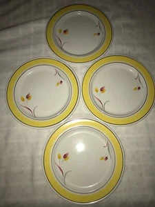 RARE Vintage 4 EPOCH 3462 CRANBROOK 10¾" Dinner PLATES Yellow Red TULIP Flowers - Picture 1 of 12