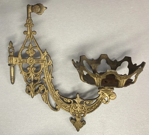 Victorian Oil Lamp Holder Candle Sconce Wall Swing Gold Cast Iron ~No Mount! Cover