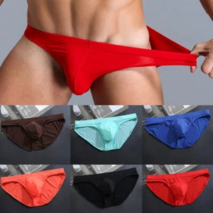 Men's Ice Silk Underwear Sexy Low Rise Bikini Briefs Lingerie Pouch Panties UK - Picture 1 of 20