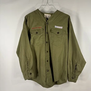 Boy Scouts of America Uniform Shirt Long Youth Large Green Collarless VTG Damage - Picture 1 of 16