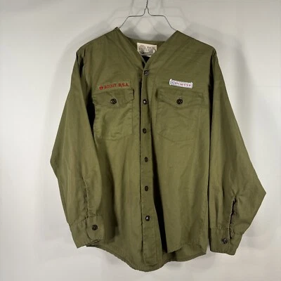Camisa Uniforme Boy Scouts of America Larga Juvenil Grande Verde Sin Cuello De Colección Dañada Foto 1 de 4