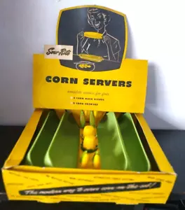 Vintage Serv-Rite Corn Dishes Skewers Complete Set for 4 w/Salt Pepper & Shakers - Picture 1 of 5