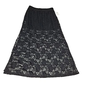 Vanity Skirt Women Large Black Floral Lace Midi Side Slits Goth Pinup Rockabilly - Picture 1 of 8