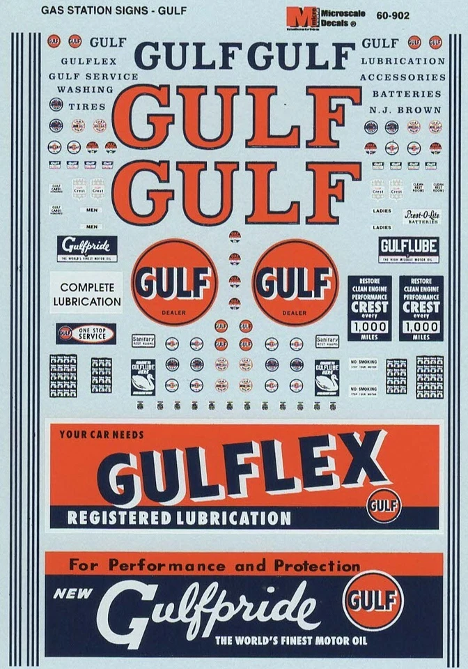 Microscale 60-902 N Gulf Oil Gasoline Gas Service Station Diorama Sign Decals - Image 1 of 1