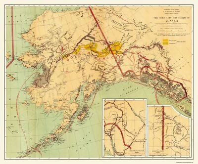 Historic Mine Map - Alaska Gold Coal Fields  - Walcott 1898 - 27.75 x 23 - Image 1 of 4