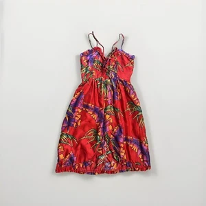 Vintage HAWAIIAN Dress Lace Up 1970s Love Boat Disco SEXY High Cut RED SXY Skirt - Picture 1 of 15