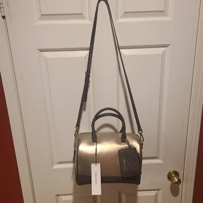 Calvin Klein Ashley Signature Logo CK Embossed Metallic Bronze Purse Bag - Image 1 of 4