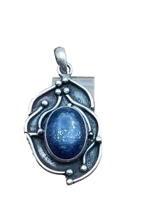 Round Lapis 925 Sterling Silver Pendant S126 - Picture 1 of 3
