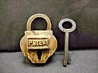 OLD VINTAGE RARE UNIQUE SHAPE HAND CARVED BRASS PADLOCK WITH KEY, COLLECTIBLE