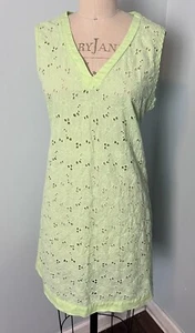 Fresh Produce Eyelet Cover Up 109% Cotton Dress Size L Green Floral Boho Beachy - Picture 1 of 9