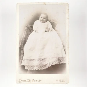 Happy Named Baby Cabinet Card c1875 Child Smiling Chicago Illinois Photo A3901 - Picture 1 of 2