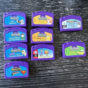 Leap Frog Pad Cartridge Game Lot Of 9 Pooh, Superman, Scooby, Reading, Toy Story - Picture 1 of 3