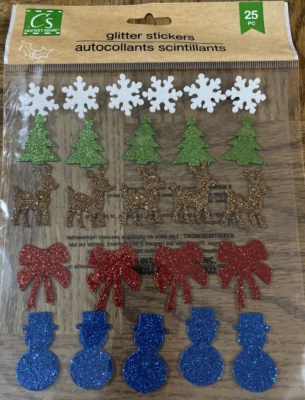 Crafters Square Christmas Trees/Snowflakes/Bows/Snowman Glitter Stickers-1pk25pc - Image 1 of 4