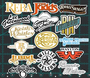 15 80's Country Logo Stickers -Clear, Holographic, or White - Strait Greenwood - Picture 1 of 1