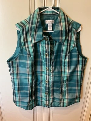 Drapers and Damons 绿松石格子前扣背心,尺寸 XL — 第 1/3 张图片
