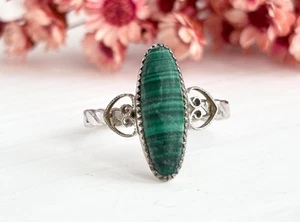 Natürlicher Malachit Vintage geflochtener Solitär Sterlingsilber 925 Ring - Gr. 8 - Bild 1 von 8