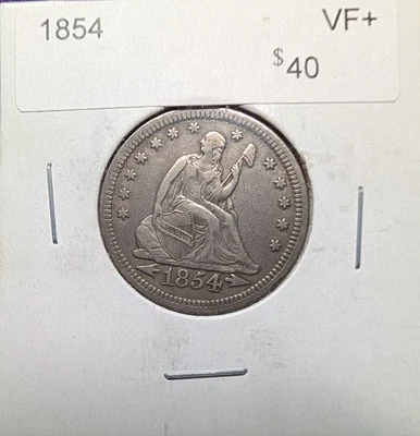 1854 Seated Liberty Quarter, VF, 90% Silver - Image 1 of 4