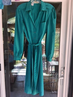 Vintage 70s Slouch Dress With Belt In Turquoise - Image 1 of 4