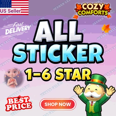 Pegatinas Monopoly Go 1-6 estrellas⭐Pegatinas de oro disponibles🔥PRECIO MÁS BARATO⭐24/7 Foto 1 de 2
