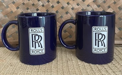 (2) Juego de 2 tazas de café de cerámica Rolls Royce Double R azul cobalto Foto 1 de 4