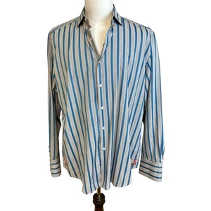 ROBERT GRAHAM Long Sleeve Button Down Striped Mens Shirt XL Silk Fold Back Cuffs - Picture 1 of 14