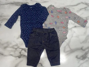 Carter's Infant Girl 2 Long Sleeve Bodysuits & 1 Pants Size 3 mo Hearts & Cats - Picture 1 of 6