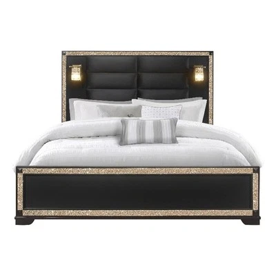 Cama King Global Furniture USA Blake 85,5" W Madera en Negro/Dorado Foto 1 de 4