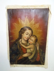 Spanischer Kolonialstil Ölgemälde der Mutter und Kind Peruaner Cuzco Peru - Bild 1 von 6