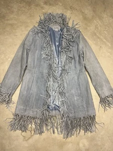 Vintage Wilson’s Leather Maxima Fringe Blue Coat Size L - Bild 1 von 3
