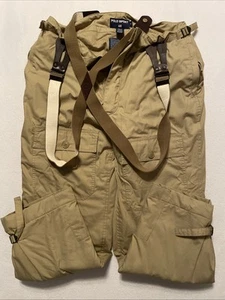 🔥Vintage Ralph Lauren POLO SPORT Ski Snow Bibs Large Beige Snowboarding 90s - Picture 1 of 15