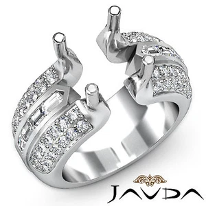 Pave Channel Set Diamond Engagement Ring 18k White Gold Round Semi Mount 1.15Ct - Picture 1 of 6