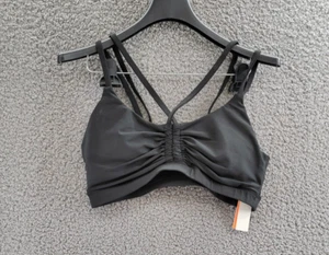 AQUA Strappy Shirred Sports Bra Women's XL Black Pullover Style Sleeveless - Picture 1 of 12