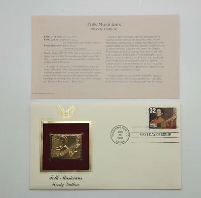 4 Folk Musicians 22kt Gold Stamps First Day of Issue 32 Cent Jun 26, 1998. STP32 - Image 1 of 4