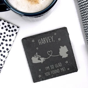Personalised Slate Square Coaster Glad You Found Me Valentines Day Gift Him Her - Picture 1 of 25