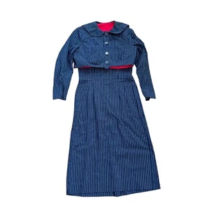 Vintage 60s Betty Barclay Jacket Dress S Navy Blue Stripe Column Sheath FLAWED - Picture 1 of 12