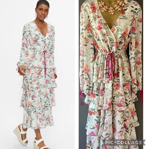 TED BAKER MILLIII FLORAL PULLSTRING TIERED MIDI DRESS 3 UK 12 IN EXCELLENT CON - Picture 1 of 14