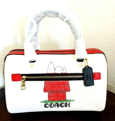 Coach Peanuts Rowan Satchel Chalk Red Snoopy Bag Purse Crossbody Gift Condition  - Image 1 of 4