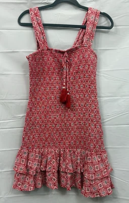 NUEVO CON ETIQUETAS B.O.G COLLECTIVE Mini Vestido Rojo Estampado Medallón Calado Talla S Foto 1 de 4