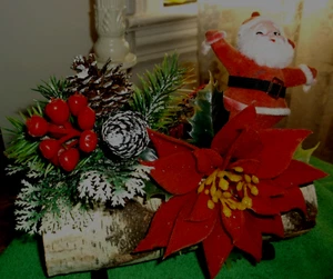 VINTAGE WEIHNACHTSMANN KERZENHALTER MITTELSTÜCK AUF BIRKENSTAMM - Bild 1 von 4