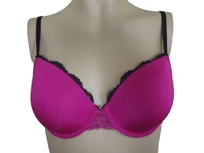 Sujetador push up Fredericks Hollywood 34B suave microfibra rosa fucsia negro encaje Foto 1 de 4