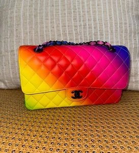 BNIB Authentic CHANEL 2023C Rainbow Medium Classic Flapbag Black Hardware - Picture 1 of 17