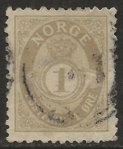 Norway 1893-98 Posthorn 1o Gray #47a Perf. 13½ x 12½ Fine Used CV $35.00 - Picture 1 of 2