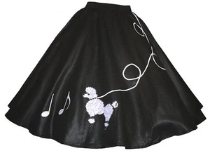 Black FELT Poodle Skirt with Notes _ Adult Size SMALL _ Waist 25"- 32" _ L 25" - Picture 1 of 4